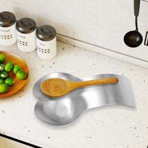 Garneck Double Spoon Rest: Stainless Steel Cooking Utensil Holder 9.4x 5.5inch Large Design Soup Spoon Metal Rack Stylish Cutlery Spatula Ladle Rests for Kitchen, Stove Top