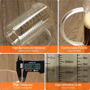 QWORK 34OZ/1000ML Glass Measuring Cup (Ml/Oz/Cup), 4 Cups Multi-Purpose Kitchen Tool with V-Shaped Spout & Handle