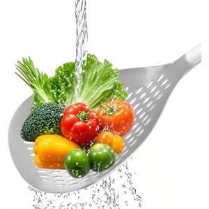 2 Pcs Stainless Steel Skimmer Slotted Spoon, Pasta Spider Strainer Ladle, Durable 304 Stainless Steel Frying Strainer Spoon for Frying, Cooking, Noodles, Pasta, and Vegetables