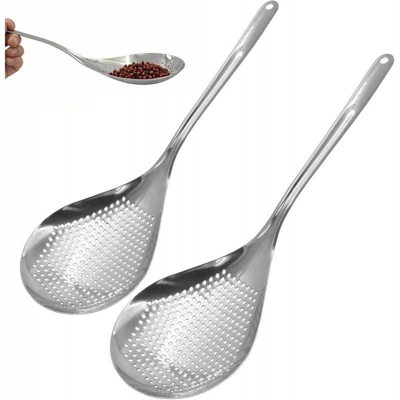 2 Pcs Stainless Steel Skimmer Slotted Spoon, Pasta Spider Strainer Ladle, Durable 304 Stainless Steel Frying Strainer Spoon for Frying, Cooking, Noodles, Pasta, and Vegetables