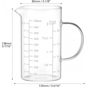QWORK 500ML 2 Cup Glass Measuring Cup (Ml/Oz/Cup), High Borosilicate Glass Cup for Precision Cooking Baking