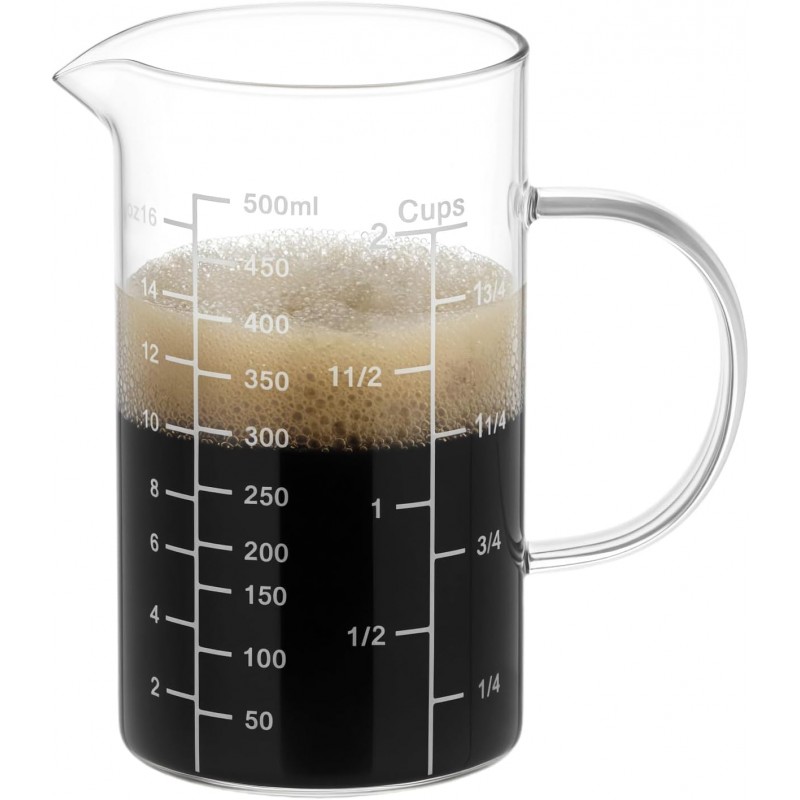 QWORK 500ML 2 Cup Glass Measuring Cup (Ml/Oz/Cup), High Borosilicate Glass Cup for Precision Cooking Baking