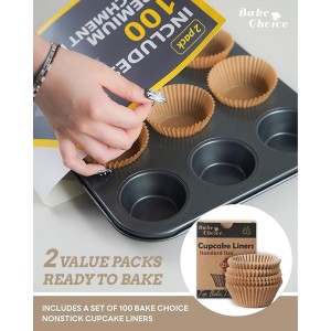 2 Pack Muffin Pan for Baking, Standard Cupcake Pan includes 100 Natural Cupcake Liners, Muffin Tin Nonstick 12 Cup, Baking Pans Set, Carbon Steel Baking Supplies