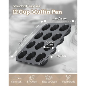 2 Pack Muffin Pan for Baking, Standard Cupcake Pan includes 100 Natural Cupcake Liners, Muffin Tin Nonstick 12 Cup, Baking Pans Set, Carbon Steel Baking Supplies