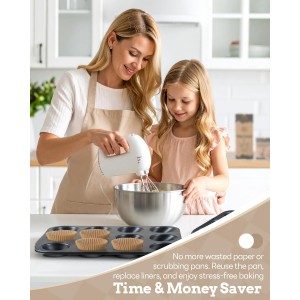 2 Pack Muffin Pan for Baking, Standard Cupcake Pan includes 100 Natural Cupcake Liners, Muffin Tin Nonstick 12 Cup, Baking Pans Set, Carbon Steel Baking Supplies