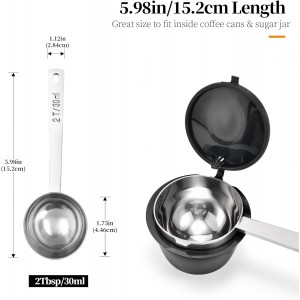 Long Handle Coffee Scoop: 5.98 Inch 18/8 Stainless Steel 2 Tablespoon Metal Measuring Spoon Tbsp Scoop for Coffee Beans, Grounds Coffee, Coffee Powder, Tea, Tall Jars (2Tbsp/30ml)
