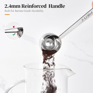 Long Handle Coffee Scoop: 5.98 Inch 18/8 Stainless Steel 2 Tablespoon Metal Measuring Spoon Tbsp Scoop for Coffee Beans, Grounds Coffee, Coffee Powder, Tea, Tall Jars (2Tbsp/30ml)