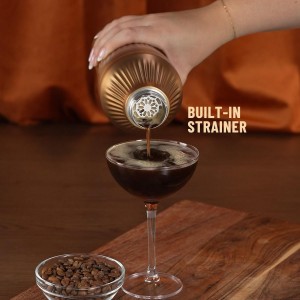 Elevated Craft Diamond Edition Hybrid Cocktail Shaker Set - Premium Vacuum Insulated Brushed Copper, 28 oz, Includes Built-in Strainer, Precise Measuring Top & XL Polishing Cloth - Martini Shaker