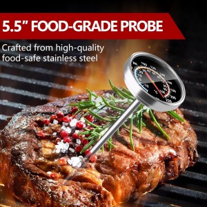 Meat Thermometer - Instant Read Food Thermometer with 5.5-Inch Stainless Steel Probe for Cooking, Steak, Bread, Chicken, Grilling, Milk, Tea & Coffee - 1.5-Inch Dial Kitchen Temperature (1PCS)