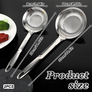 2 Piece Multifunctional Fat Skimmer, Stainless Steel Fine Mesh Strainer with Long Handle for Hot Pot, Foam Separation, 3.54