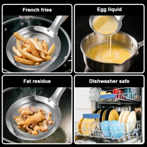 2 Piece Multifunctional Fat Skimmer, Stainless Steel Fine Mesh Strainer with Long Handle for Hot Pot, Foam Separation, 3.54