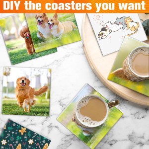 48 PCS Sublimation Coasters Blanks Ceramic Tiles Bulk 4x4 White Unglazed Glazed Ceramic Tiles for Crafts with 48 Cork Sticker Back, Square Coasters Sublimation for Heat Transfer DIY Painting