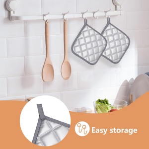 4 Pack Potholders for Kitchen, Heat-Resistant Quilted Cotton Hot Pads, Durable and Machine Washable with Hanging Loop Mat for Cooking, Baking, and Grilling Gray