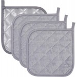 4 Pack Potholders for Kitchen, Heat-Resistant Quilted Cotton Hot Pads, Durable and Machine Washable with Hanging Loop Mat for Cooking, Baking, and Grilling Gray