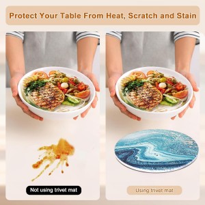 3-Pcs 7'' Ceramic Marble Style Trivet with Holder, Absorbent Trivets for Hot Dishes, Cork Bottom Anti-Slip Trivet Mats for Hot Pots and Pans