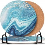 3-Pcs 7'' Ceramic Marble Style Trivet with Holder, Absorbent Trivets for Hot Dishes, Cork Bottom Anti-Slip Trivet Mats for Hot Pots and Pans