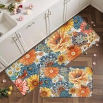 Boho Floral Kitchen Mats for Floor 2PCS Anti Fatigue Mats for Kitchen Floor Cushioned Non Slip Waterproof Memory Foam PVC Kitchen Rugs Set for Sink,Office,Laundry 17.3