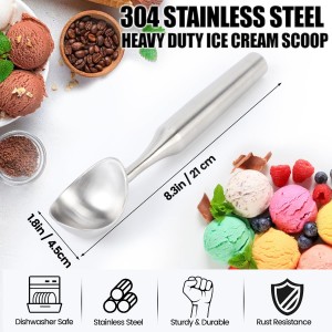 Stainless Steel Ice Cream Scoop - Heavy Duty Ice Cream Scooper with Ergonomic Handle - One-Piece Metal Ice Cream Spoon for Gelato, Sorbet, Cookies - Durable, Easy to Use & Dishwasher Safe