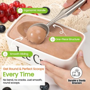 Stainless Steel Ice Cream Scoop - Heavy Duty Ice Cream Scooper with Ergonomic Handle - One-Piece Metal Ice Cream Spoon for Gelato, Sorbet, Cookies - Durable, Easy to Use & Dishwasher Safe
