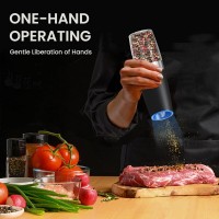 Battery Operated Salt And Pepper Grinder Set with LED Light, Automatic Electric Gravity Salt And Pepper Shakers Set, Each 6 AAA Batteries Needed, Adjustable Roughness, 2 Pack (Black)