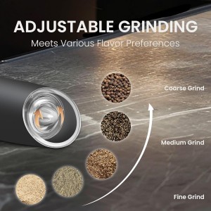 Battery Operated Salt And Pepper Grinder Set with LED Light, Automatic Electric Gravity Salt And Pepper Shakers Set, Each 6 AAA Batteries Needed, Adjustable Roughness, 2 Pack (Black)