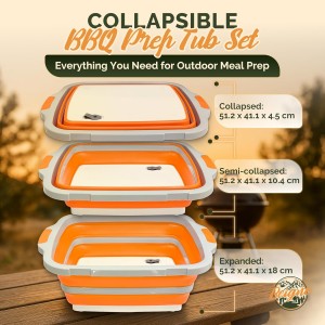 XL Collapsible BBQ Prep Tub with Lid - 3 in 1 Collapsible Tub & Portable Cutting Board Container for Marinating, Camping, Meat Storage - Space-Saving, Foldable Tray for Kitchen and Outdoor