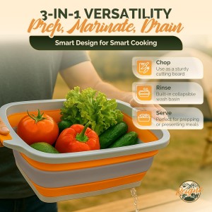 XL Collapsible BBQ Prep Tub with Lid - 3 in 1 Collapsible Tub & Portable Cutting Board Container for Marinating, Camping, Meat Storage - Space-Saving, Foldable Tray for Kitchen and Outdoor