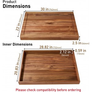 Acacia Wood Stove Cover for Gas & Electric Burners, 28.82”x20.83”x2.12'' (Inner) Noodle Board with Handles, Cutting Board with Juice Groove, Serving Tray (Natural Acacia)