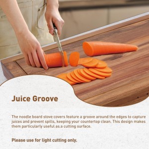 Acacia Wood Stove Cover for Gas & Electric Burners, 28.82”x20.83”x2.12'' (Inner) Noodle Board with Handles, Cutting Board with Juice Groove, Serving Tray (Natural Acacia)