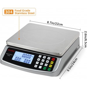 Food Scale 88lb/40kg Large Digital Kitchen Scale 0.05oz/1g with Price Computing Commercial Scale 304 Stainless Steel gram Scale for Baking Cooking Meat Restaurant ，USB or AA Battery(Included)