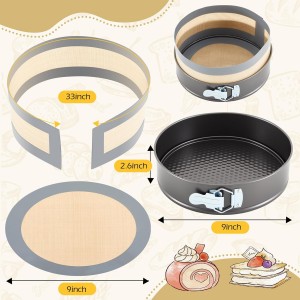 Honeydak 9 Inch Springform Pan with Silicone Baking Mat Set Non-stick Cheesecake Pan with Removable Bottom Protector Prevent Cake from Sticking to Bottom and Side Easy Clean Silicone Liners for Baking