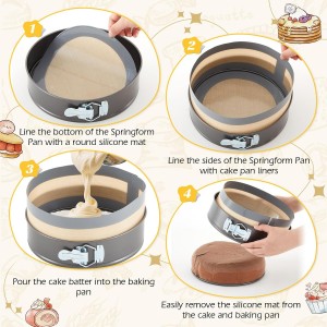 Honeydak 9 Inch Springform Pan with Silicone Baking Mat Set Non-stick Cheesecake Pan with Removable Bottom Protector Prevent Cake from Sticking to Bottom and Side Easy Clean Silicone Liners for Baking