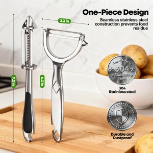 5-in-1 Vegetable Fruit Peeler Set, Y & I-Shaped Stainless Steel Blades with Ergonomic Non-Slip Handle, Sharp Kitchen Peeler for Fruits Carrots Potatoes (2-Pack)