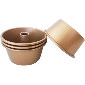 3.5 Inch Angel Cake Pan, Mini Fluted Tube Pan, Nonstick Ring Mold for Baking Angel Food, Chiffon, Pound Cake, Mousse - Gold, 4PCS