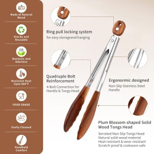 Wooden Tongs for Cooking Set of 3 (7