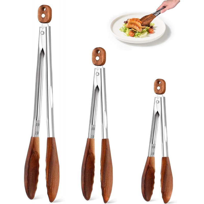 Wooden Tongs for Cooking Set of 3 (7