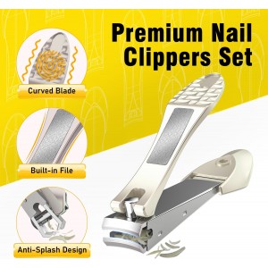Nail Clipper Set,Premium Stainless Steel Fingernail and Toenail Clipper Cutters with Nail File and Catcher, Sharp Effortless Nail Clippers Tools for Men & Women
