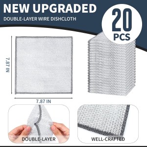 Double Layer Steel Wire Dishcloth, 20 Pcs Double-Layer Steel Wire Cleaning Cloth,Powerful Cleaning Non-Scratch Wire Dishcloth Rag for Cookware, Sinks, Dishes, Stove Tops (7.87''x7.87'') New Upgrade