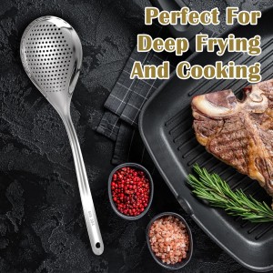 Skimmer Slotted Spoon, 304 Stainless Steel Spider Strainer Ladle Spoon, Pasta Strainer Spoon Colander for Kitchen Cooking Frying Skim Grease Gravy and Foam