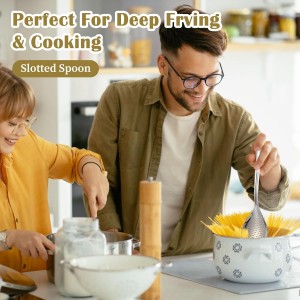 Skimmer Slotted Spoon, 304 Stainless Steel Spider Strainer Ladle Spoon, Pasta Strainer Spoon Colander for Kitchen Cooking Frying Skim Grease Gravy and Foam