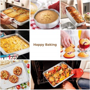 E-far 9-Piece Baking Pan Set, Stainless Steel Bakeware Sets for Sheet Cake Cookie Loaf Muffin, Include Baking Sheet, Round Square Rectangle Baking Pan & Cooling Rack, Dishwasher Safe