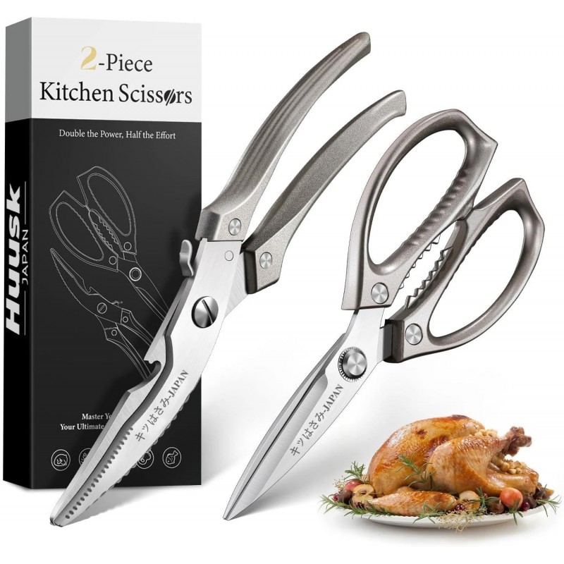 Huusk Kitchen Scissors Set, Poultry Shears Heavy Duty with Spring Loaded, Kitchen Meat Scissors All Purpose for Food, Chicken, Fish