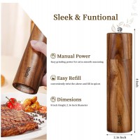 2 Pack Acacia Wooden Salt and Pepper Grinder Set 8 Inches Refillable Salt and Pepper Mills Adjustable Coarseness, Acacia Wood with Ceramic Core Peppercorn Shaker Tableware Birthday Gifts