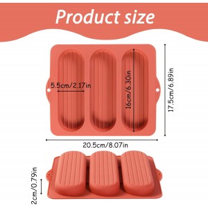 Silicone Hot Dog Bun Pans for Baking, 3-Cavity Nonstick French Baguette Bread Molds, Terracotta Orange, Set of 2