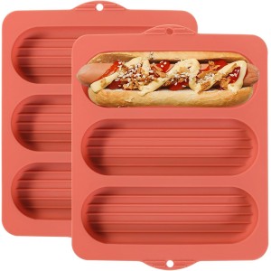 Silicone Hot Dog Bun Pans for Baking, 3-...