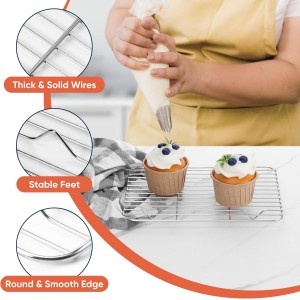 2 Pack Cooling Rack for Baking, Homikit 8.7 * 6.3 Inch Small Stainless Steel Metal Roasting Grilling Cooking Racks, Fits Small Toaster Oven, Dishwasher Safe, Heavy duty & Rust Resistant