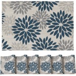 Artoid Mode Floral Vinyl Plistic Placemats Set of 6, Heat Resistant Washable Non-Slip PVC Place Mats for Party Kitchen Dining Decor, Blue Grey