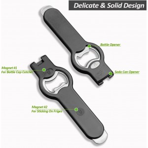 2-in-1 Magnetic Soda Can & Beer Bottle Opener-Dual Magnets for Fridge & Cap Catcher, Heavy Duty Stainless Steel, Perfect for Big Hands,Long nails, RV, Bartender, Gift for Father, Black, Openpro 2 Pack