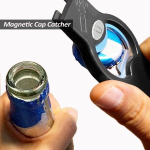 2-in-1 Magnetic Soda Can & Beer Bottle Opener-Dual Magnets for Fridge & Cap Catcher, Heavy Duty Stainless Steel, Perfect for Big Hands,Long nails, RV, Bartender, Gift for Father, Black, Openpro 2 Pack