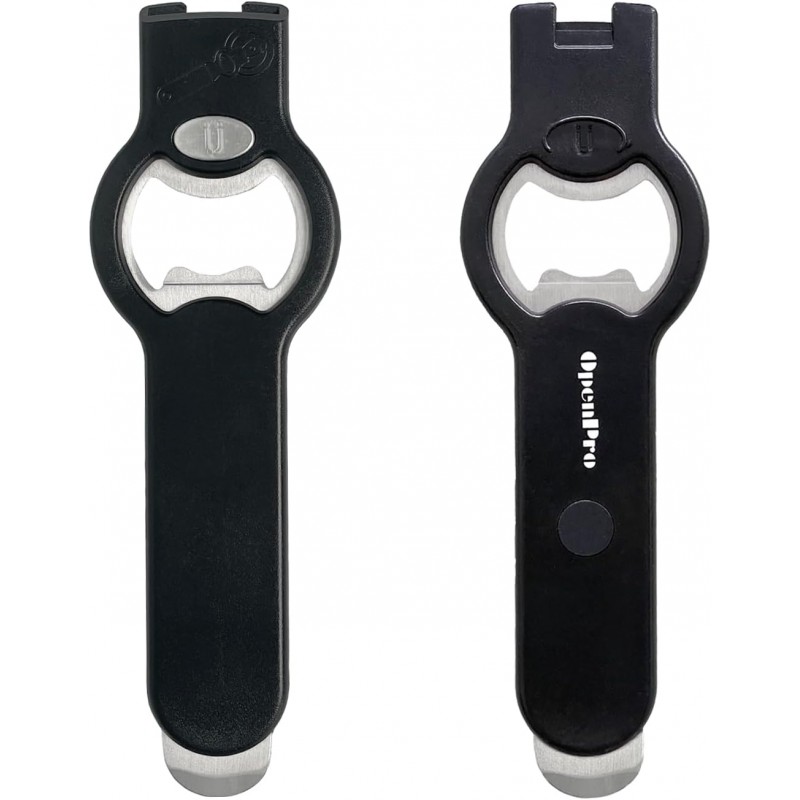 2-in-1 Magnetic Soda Can & Beer Bottle Opener-Dual Magnets for Fridge & Cap Catcher, Heavy Duty Stainless Steel, Perfect for Big Hands,Long nails, RV, Bartender, Gift for Father, Black, Openpro 2 Pack